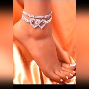 RHINESTONE HEARTS 2 ANKLE BRACELETS NEW